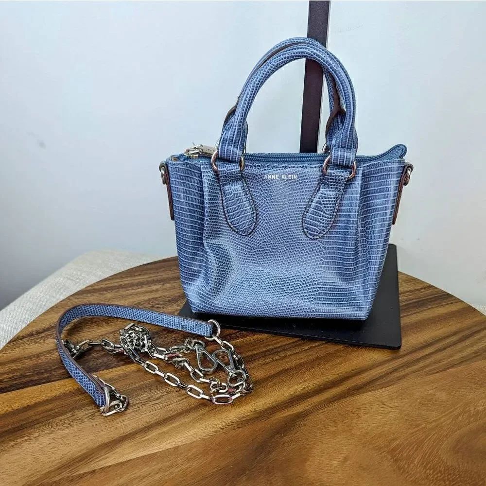 Anne Klein Women's Slate Lizard-Embossed Mini Convertible Satchel - Picture 6 of 14